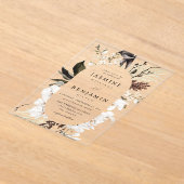 Invitations En Acrylique Mariage de plage Floral noir & blanc (Poser)