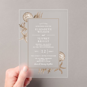 Invitations En Acrylique Mariage de plage simple de coquillages de sable