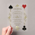 Invitations En Acrylique Mariage de poker Glamoureux Gold Casino Las Vegas<br><div class="desc">Ces invitations acryliques de qualité supérieure (deux finitions à sélectionner : Clear ou Frosted) sont parfaites pour créer des impressions durables. Design de carte à thème de nuit Casino de luxe. Il présente un cadre vintage en faux or avec fleurs de lis, style hollywoodien des années 20, des costumes de...</div>