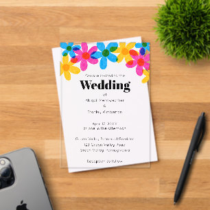 Invitations En Acrylique Mariage de printemps aux fleurs hippies vives et a