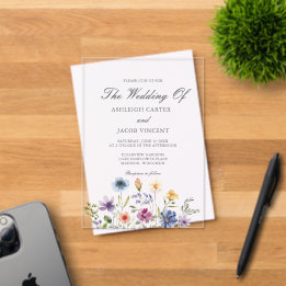 Invitations En Acrylique Mariage de printemps élégant aux fleurs sauvages a