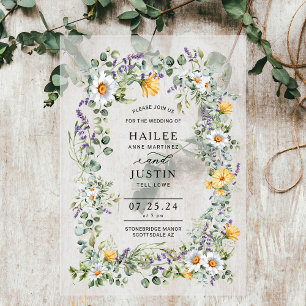 Invitations En Acrylique Mariage de printemps Fleurs sauvages florales Tend