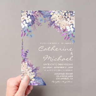 Invitations En Acrylique Mariage de printemps floral à l'aquarelle lavande