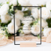 Invitations En Acrylique Mariage de script blanc à bordure noire simple