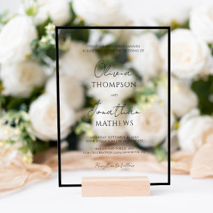 Invitations En Acrylique Mariage de script blanc à bordure noire simple
