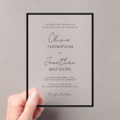 Invitations En Acrylique Mariage de script blanc à bordure noire simple (In situ (ordinateur de poche))