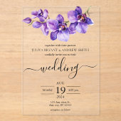 Invitations En Acrylique Mariage de script blanc et violet orchidée (Recto)