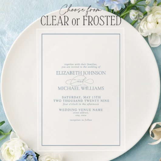 Invitations En Acrylique Mariage de script classique bleu foncé