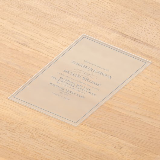 Invitations En Acrylique Mariage de script classique bleu foncé (Poser)
