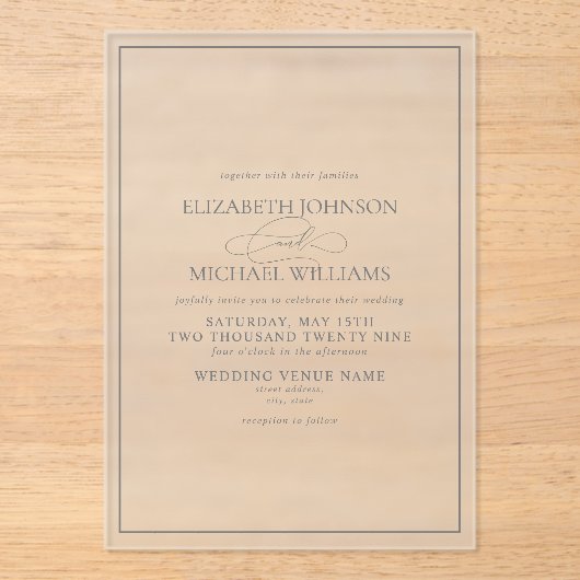 Invitations En Acrylique Mariage de script classique de Sage Vert (Recto)
