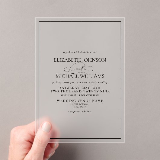 Invitations En Acrylique Mariage de script classique en noir et blanc (In situ (ordinateur de poche))