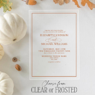 Invitations En Acrylique Mariage de script classique orange brûlé
