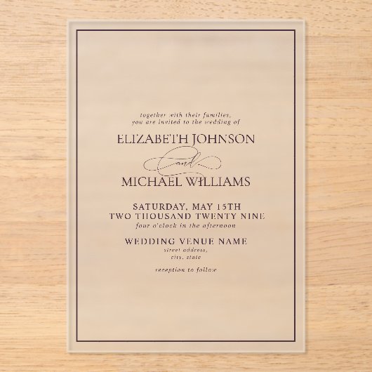 Invitations En Acrylique Mariage de script classique violet formel (Recto)