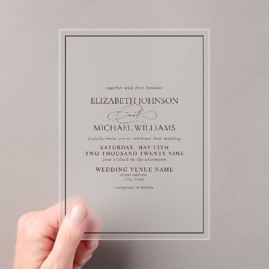 Invitations En Acrylique Mariage de script classique violet formel (In situ (ordinateur de poche))