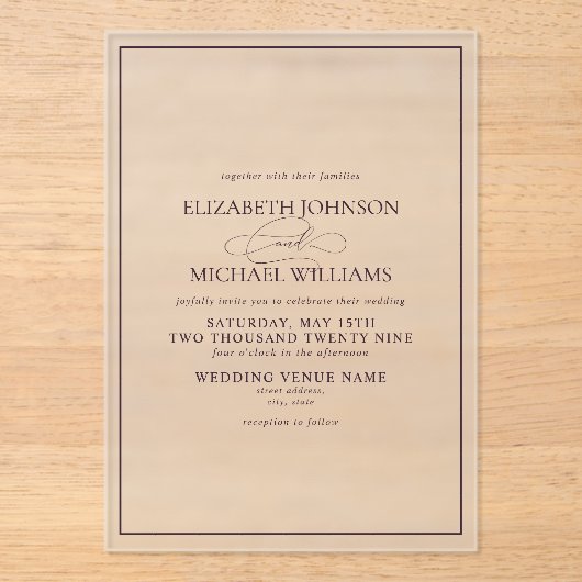 Invitations En Acrylique Mariage de script classique violet formel (Recto)