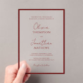 Invitations En Acrylique Mariage de script de bordure rouge Crimson simple (In situ (ordinateur de poche))