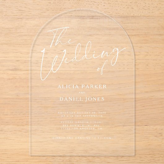 Invitations En Acrylique Mariage de script de calligraphie blanche arche mo (Recto)