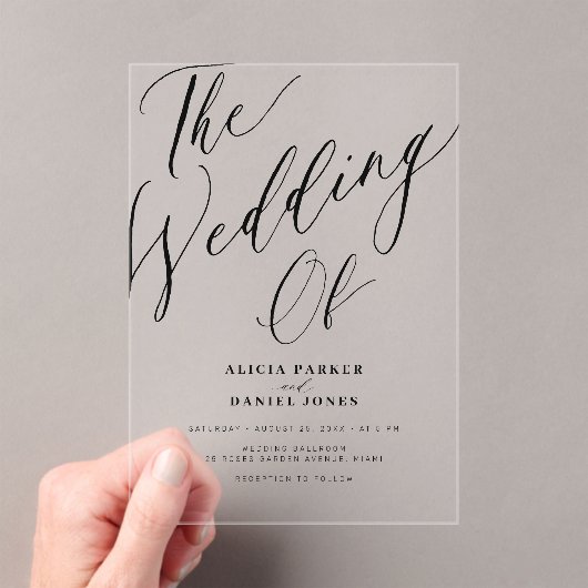 Invitations En Acrylique Mariage de script de calligraphie moderne transpar (In situ (ordinateur de poche))