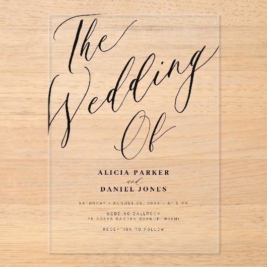 Invitations En Acrylique Mariage de script de calligraphie moderne transpar (Recto)