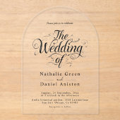 Invitations En Acrylique Mariage de script de calligraphie noir et blanc cl (Recto)