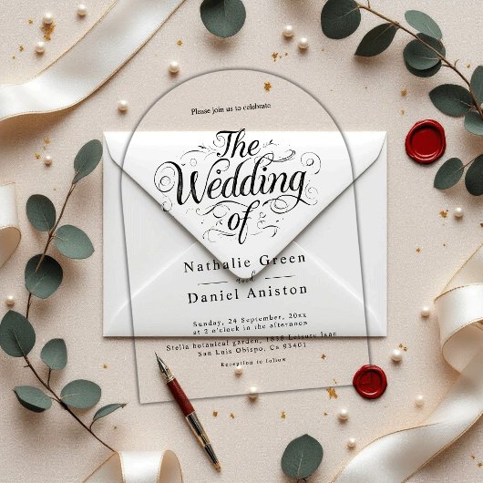 Invitations En Acrylique Mariage de script de calligraphie noir et blanc cl