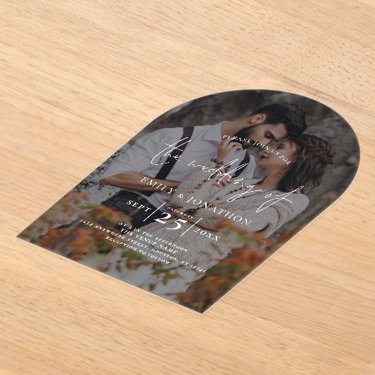 Invitations En Acrylique Mariage de script de superposition foncée de photo (Poser)