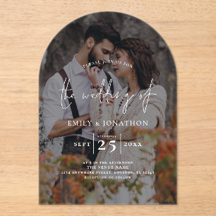 Invitations En Acrylique Mariage de script de superposition foncée de photo