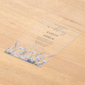 Invitations En Acrylique Mariage de script élégant à fleurs sauvages bleues (Poser)