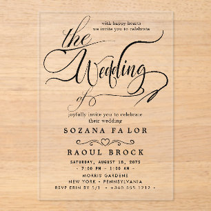 Invitations En Acrylique Mariage de script élégant et moderne