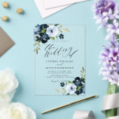 Invitations En Acrylique Mariage de script floral bleu clair et marine (Insitu (Mariage))