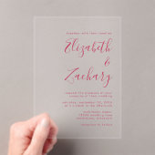Invitations En Acrylique Mariage de script Magenta minimal moderne (In situ (ordinateur de poche))