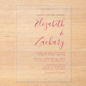 Invitations En Acrylique Mariage de script Magenta minimal moderne (Recto)