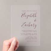 Invitations En Acrylique Mariage de script minimal moderne Bourgogne (In situ (ordinateur de poche))