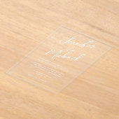 Invitations En Acrylique Mariage de script moderne à main blanche (Poser)