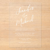 Invitations En Acrylique Mariage de script moderne à main blanche (Recto)