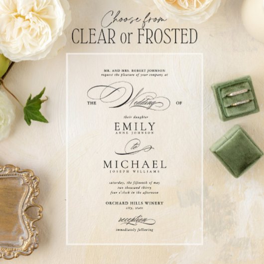 Invitations En Acrylique Mariage de script moderne classique élégant