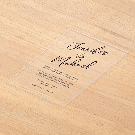 Invitations En Acrylique Mariage de script moderne en noir (Poser)