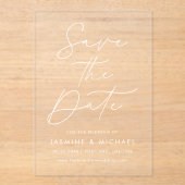Invitations En Acrylique Mariage de script moderne Enregistrer la date (Recto)