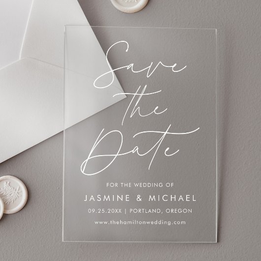 Invitations En Acrylique Mariage de script moderne Enregistrer la date