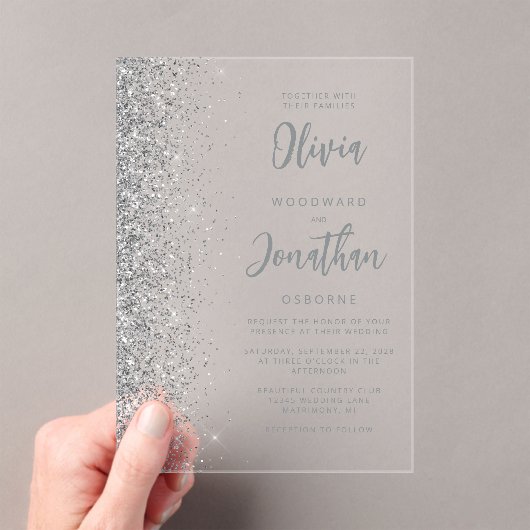 Invitations En Acrylique Mariage de script moderne Parties scintillant arge (In situ (ordinateur de poche))