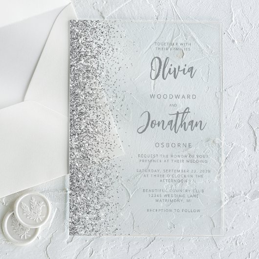 Invitations En Acrylique Mariage de script moderne Parties scintillant arge