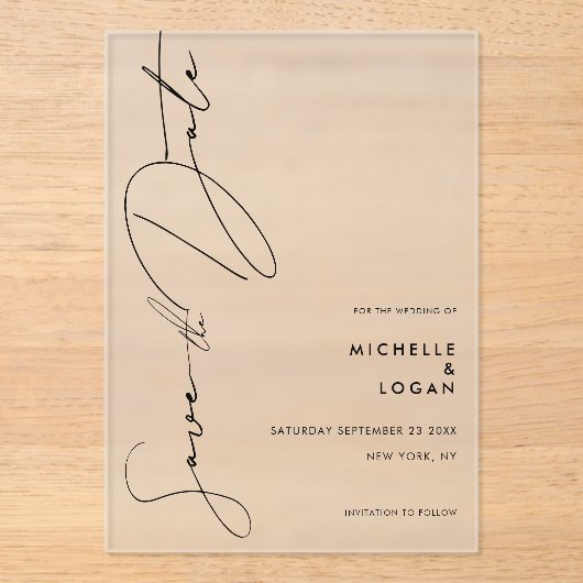 Invitations En Acrylique Mariage de script moderne simple Enregistrer la da (Recto)