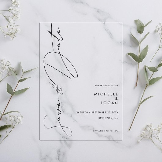 Invitations En Acrylique Mariage de script moderne simple Enregistrer la da