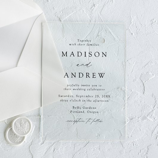 Invitations En Acrylique Mariage de script noir élégant et moderne