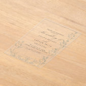 Invitations En Acrylique Mariage de script vert blanc et saga (Poser)