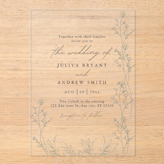 Invitations En Acrylique Mariage de script vert blanc et saga (Recto)