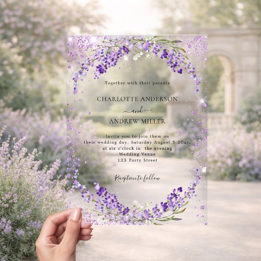 Invitations En Acrylique Mariage de soirée Lavender eucalyptus