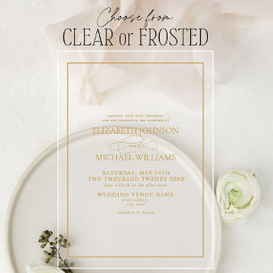 Invitations En Acrylique Mariage de style classique avec écriture dorée for