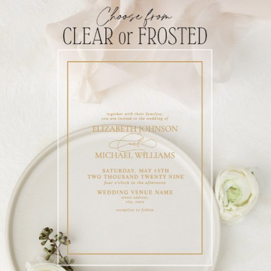 Invitations En Acrylique Mariage de style classique avec écriture dorée for