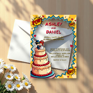 Invitations En Acrylique Mariage de style comique Retro Bride & Groom Pop
